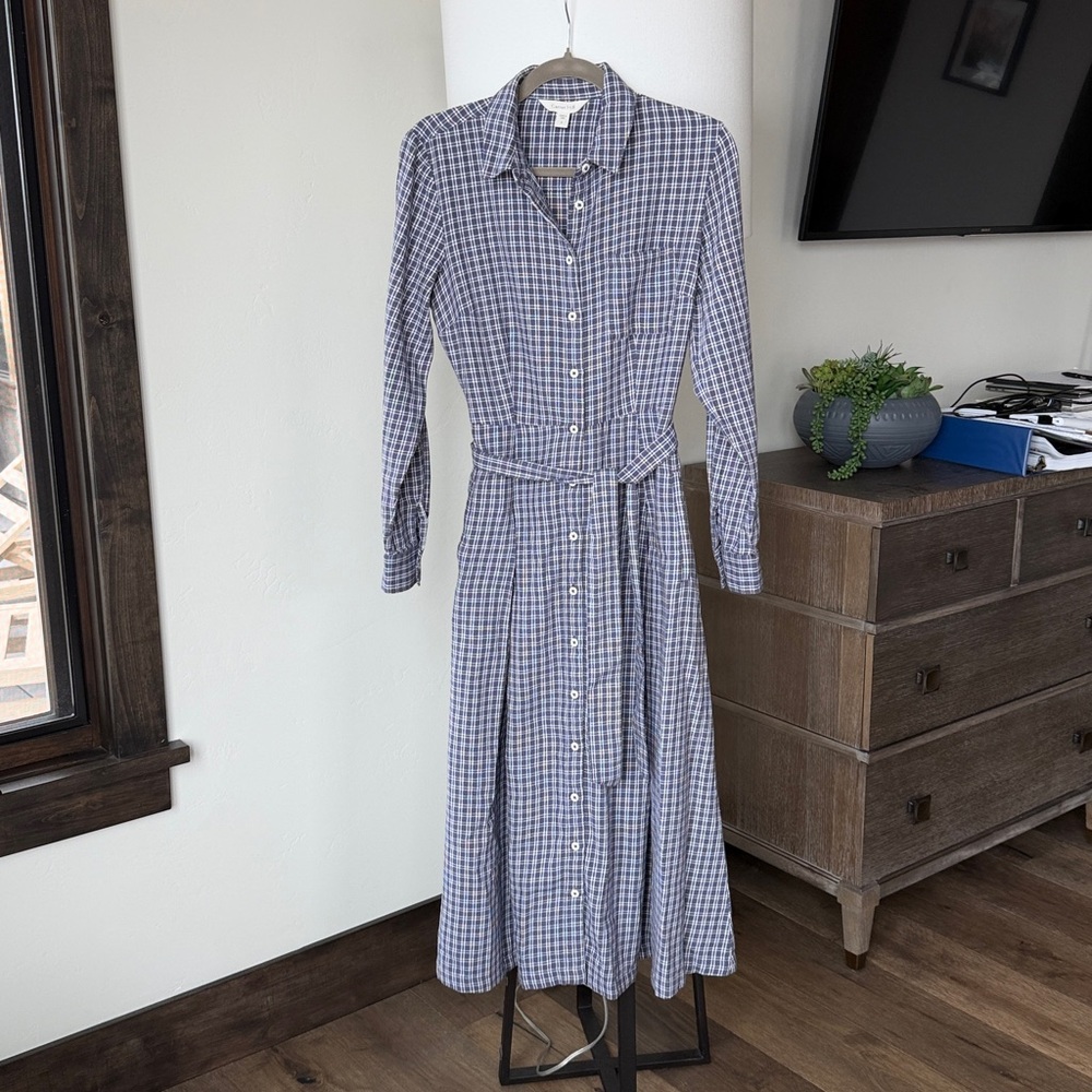 Garnet Hill flannel checkered midi shirt dress  - size 2 - Picture 2 of 7